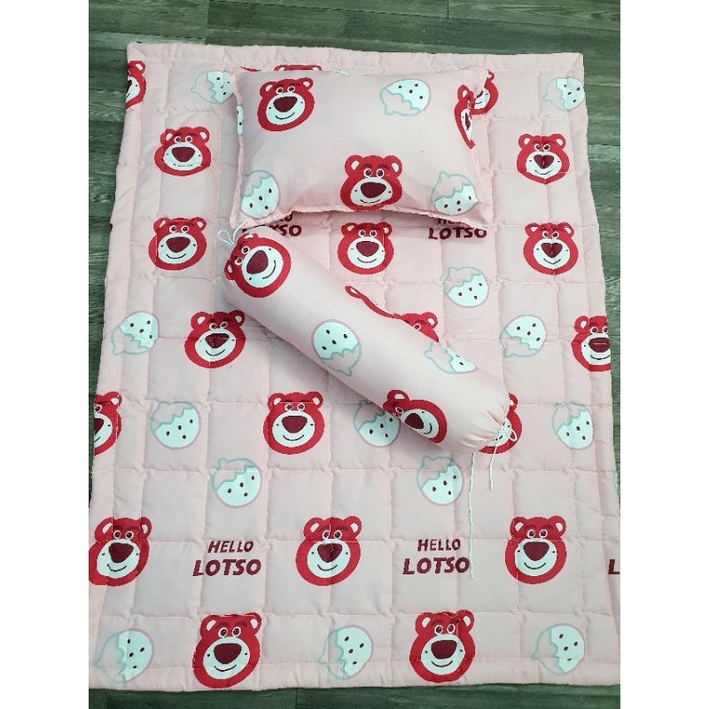 Bộ chăn gối  nệm cho bé , set 3 món cho bé đi học cotton poly thoáng khi hoạ tiết màu hình thú ngộ nghĩnh đáng yêu