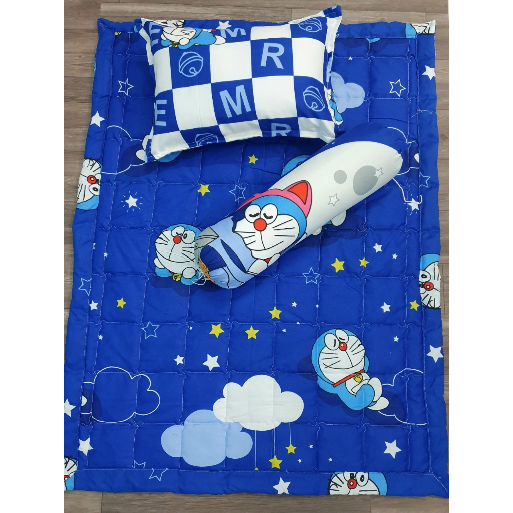 Bộ chăn gối  nệm cho bé , set 3 món cho bé đi học cotton poly thoáng khi hoạ tiết màu hình thú ngộ nghĩnh đáng yêu