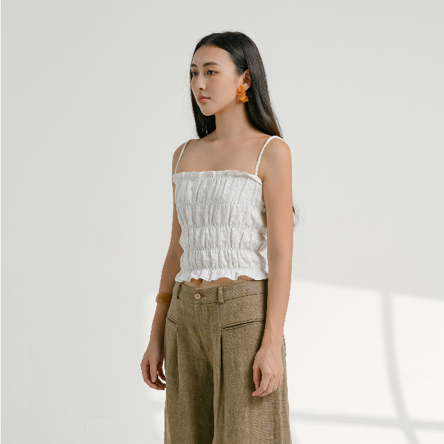 Áo hai dây linen Shirred Top - oula.studios