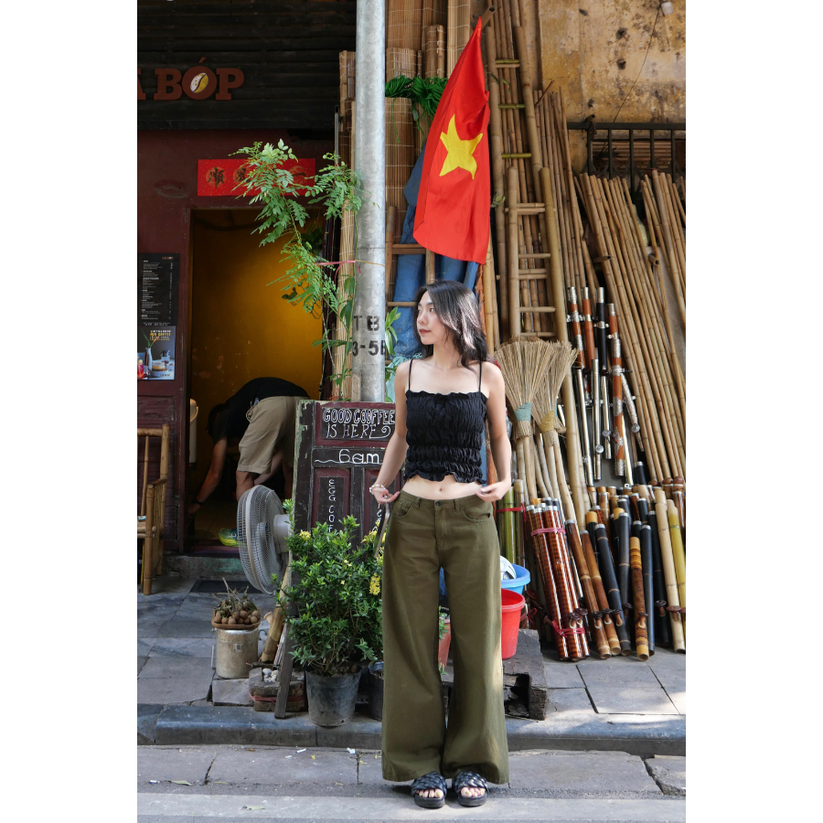 Áo hai dây linen Shirred Top - oula.studios