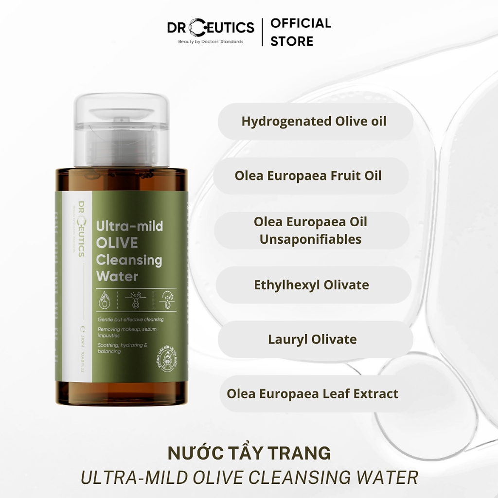 Nước Tẩy Trang DrCeutics Ultra-mild OLIVE Cleansing Water Cho Mọi Loại Da, Da Nhạy Cảm 310ml 500ml