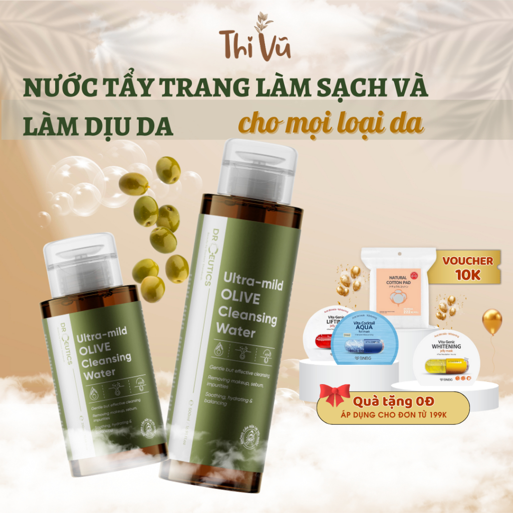 Nước Tẩy Trang DrCeutics Ultra-mild OLIVE Cleansing Water Cho Mọi Loại Da, Da Nhạy Cảm 310ml 500ml