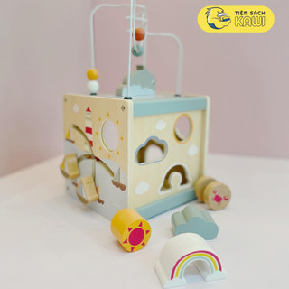 Bộ đồ chơi busy box 6 kỹ năng bằng gỗ tự nhiên cho bé