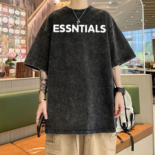 Áo thun xám loang unisex Chữ Ess - Áo phông wash đen Ullzang tay lỡ nam nữ 100% Cotton Bii Shopp