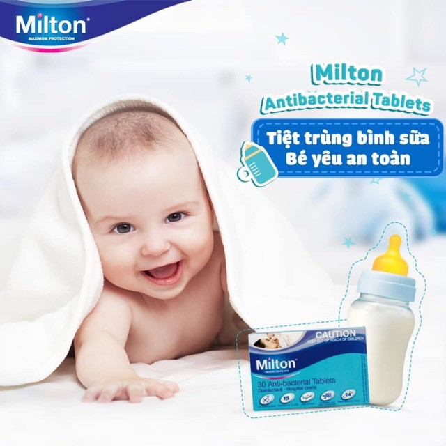 Viên sủi khử trùng bình sữa, núm ty hộp 30 viên Milton Australia