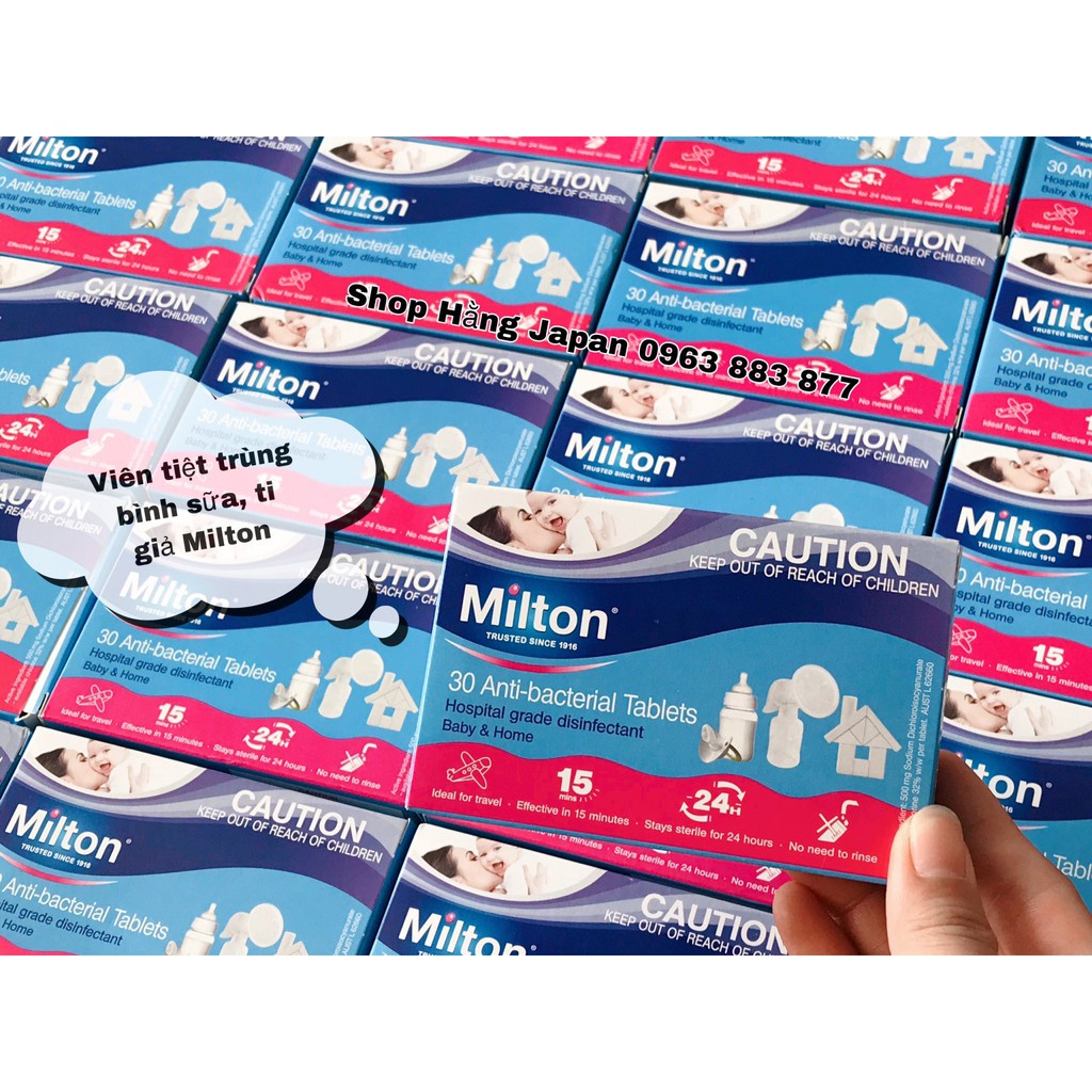 Viên sủi khử trùng bình sữa, núm ty hộp 30 viên Milton Australia
