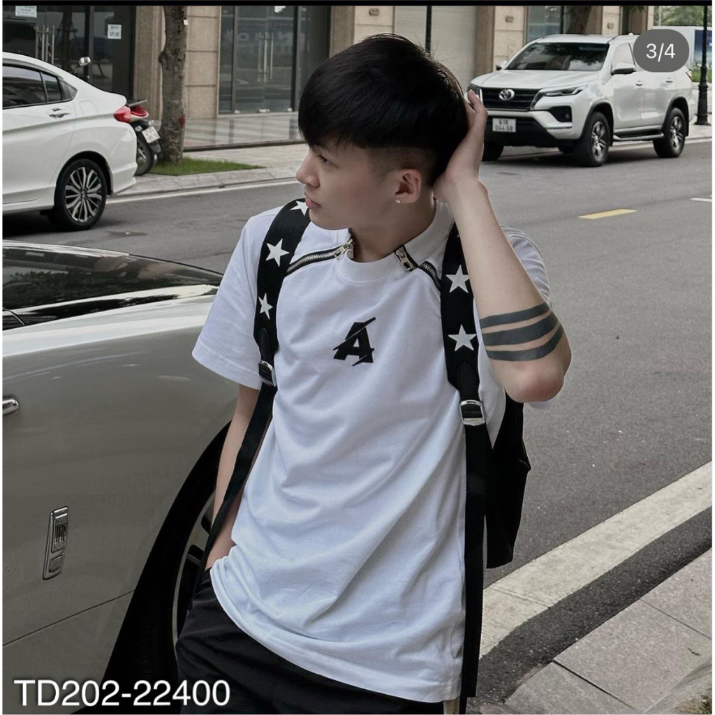 Áo Phông Nam DSQ Thêu Chữ A Siêu Nét - Áo Thun D S Q Nam Nữ Phối Khóa Chéo Viền Vai Cao Cấp