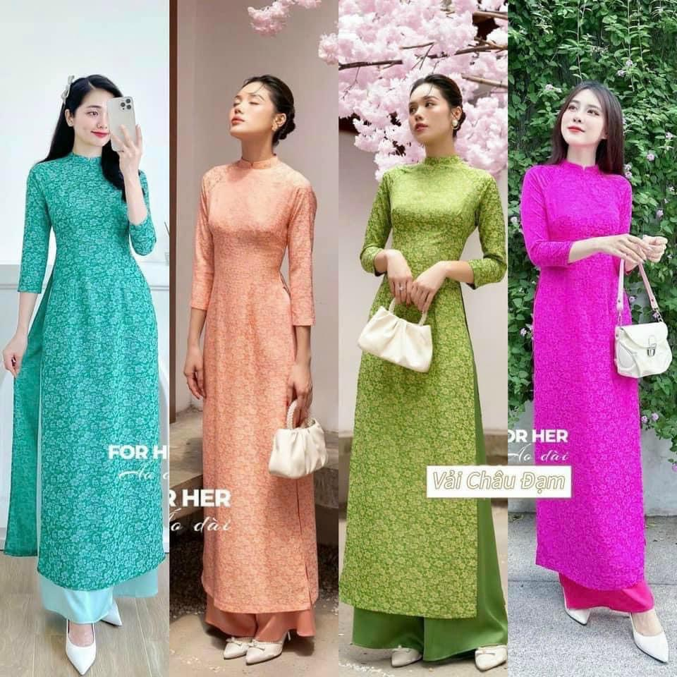 Áo dài gấm tơ Thanh Liễu mềm mại duyên dáng thướt tha phù hợp đi lễ đi chơi đi học
