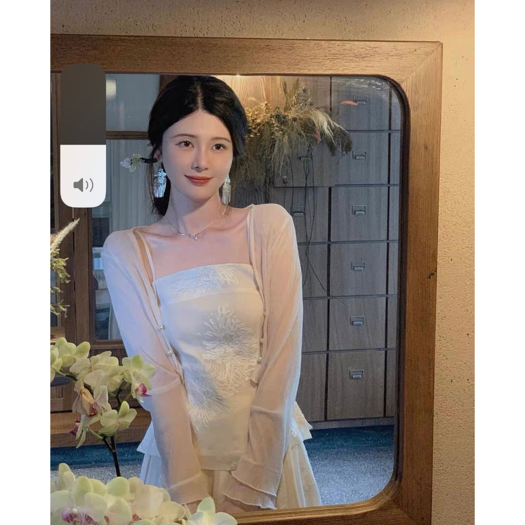 SET ÁO HOA NỔI 2 DÂY TƠ THÊU HOA + CHÂN VÁY MIDI THÊU HOA XÒE