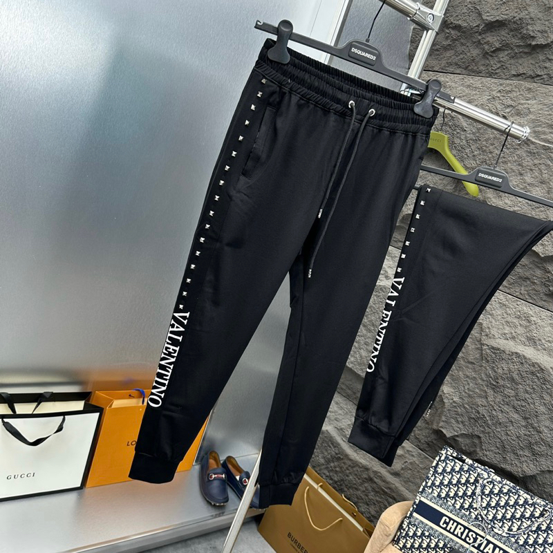 Quần jogger dài nam VLTN nỉ da cá đen tag đá dọc viền in chữ logo túi sau ống bo dày dặn cao cấp QN08P