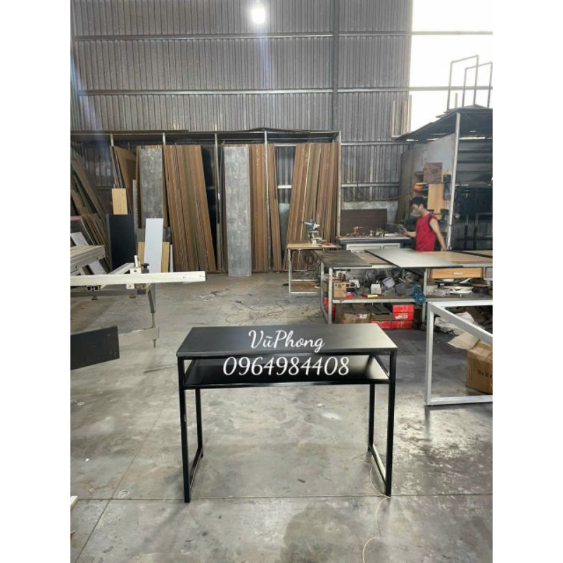 Bàn nail full đen,bàn nail khung sắt mặt gỗ đen dài 1m