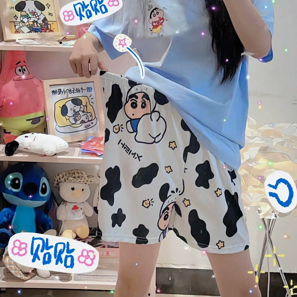 Set Bộ Hoạt Hình V2 Áo Thun Con Bò Tay Lỡ Phối Quần Cartoon Đùi Dáng Rộng Unisex Oversize Ulzzang - MM