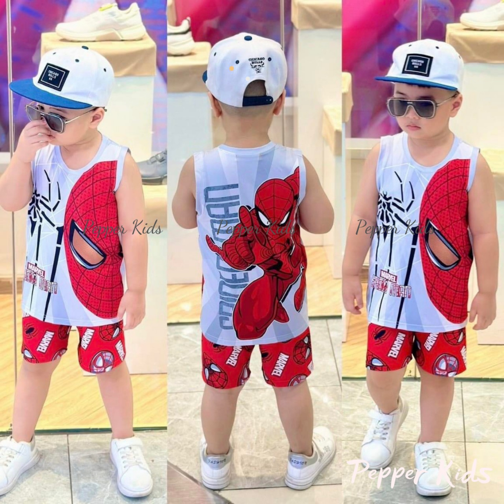 ĐỒ BỘ BÉ TRAI- Đồ bộ sát nách 3 lỗ thun lạnh in hình 3D SIÊU NHÂN HOẠT HÌNH KHỦNG LONG LOẠI 1