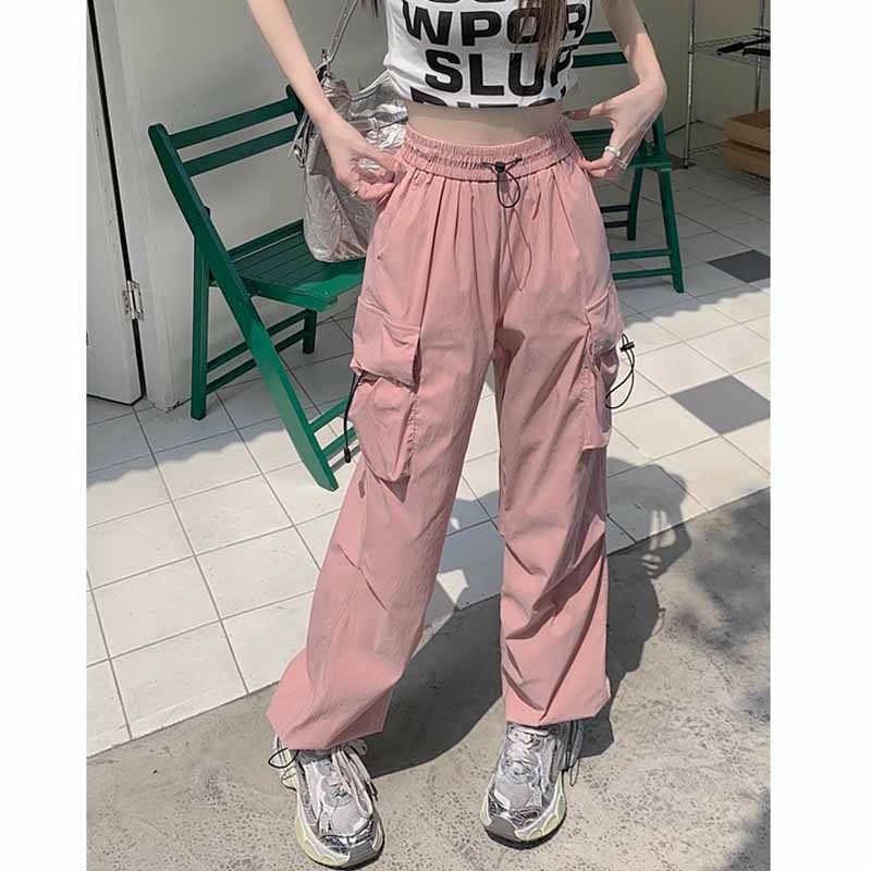 Quần kaki túi hộp nữ from ống rộng dây rút điều chỉnh gấu chất liệu mềm mại phong cách thể thao cá tính. k3