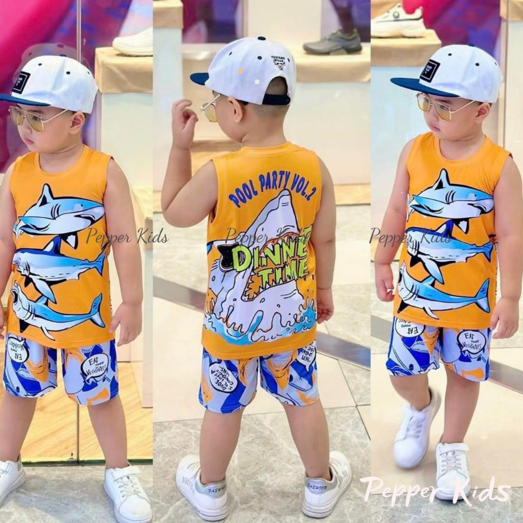 ĐỒ BỘ BÉ TRAI- Đồ bộ sát nách 3 lỗ thun lạnh in hình 3D SIÊU NHÂN HOẠT HÌNH KHỦNG LONG ngộ nghĩnh LOẠI 1