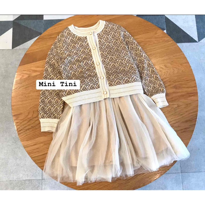 Sét váy len chân voan bé gái siêu đẹp sz 165cm