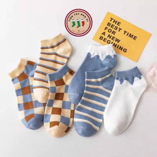 Tất vớ nam nữ cổ ngắn phối caro sọc, phong cách Hàn Quốc trẻ trung, thoáng khí /Sọc/Caro/Hũ mật/
