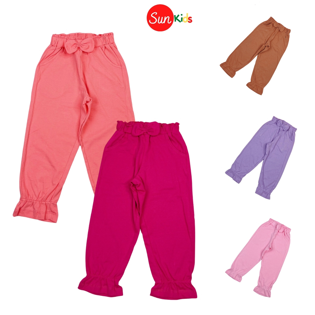 Quần dài cho bé, quần dài bé gái chất thun cotton mềm mát, nhiều màu, size 3-8 - SUNKIDS