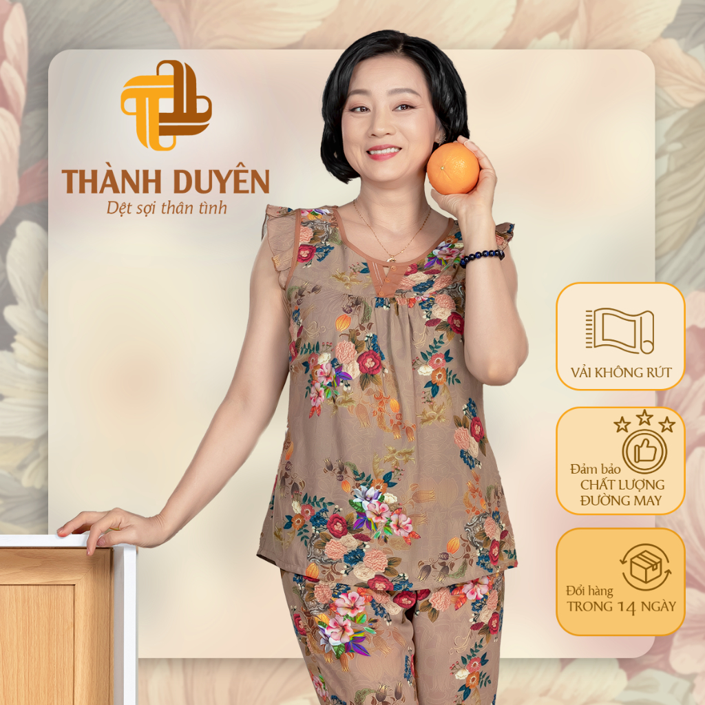 Đồ bộ Tole mặc nhà Thành Duyên hoa quần lửng, tay cánh tiên, không rút, thoáng mát 1509CTL(1F)(08_23)