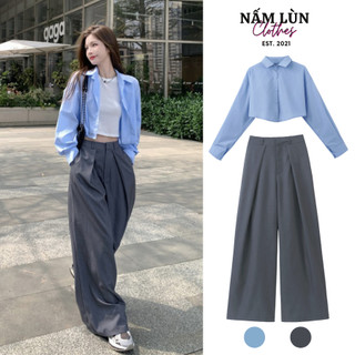 Áo sơ mi croptop Nấm Lùn Clothes Set quần ống rộng Áo sơ mi dài tay Quần ống suông phong cách Hàn Quốc S002