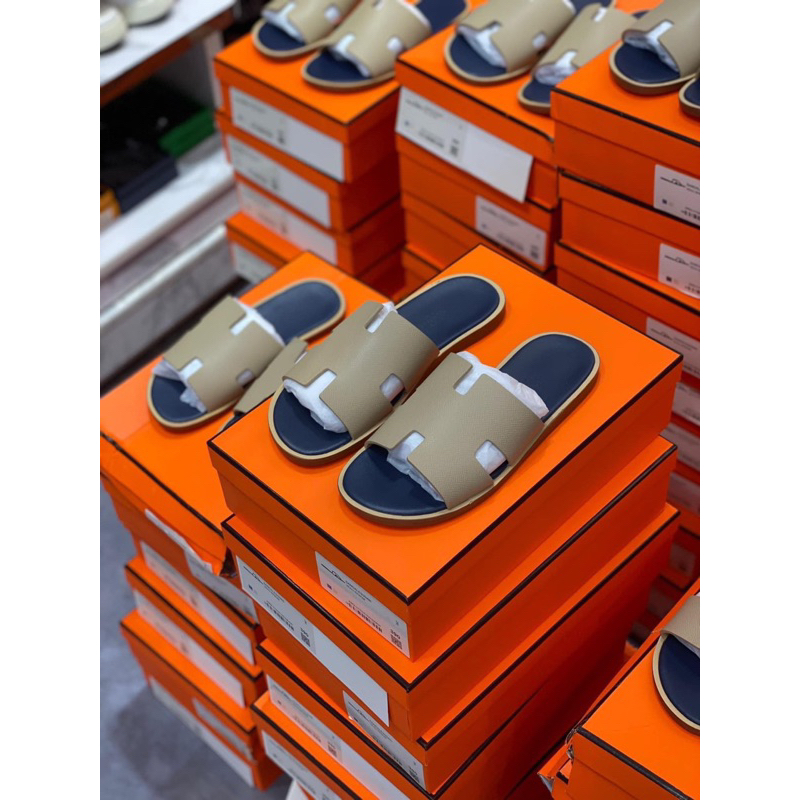 Dép lê  HM đế gỗ nam - dép Hermess da qai be đế xanh cao cấp