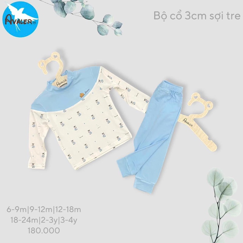 Bộ Avaler cổ 3 phân sợi tre chính hãng cho bé trai bé gái