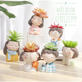 Chậu decor/trồng cây/cắm hoa trang trí hình cô gái/chàng trai