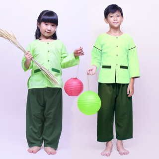 Bộ áo bà ba cho bé trai và bé gái màu xanh vui lễ hội trung thu, biểu diễn văn nghệ, trải nghiệm nông trại Jadiny