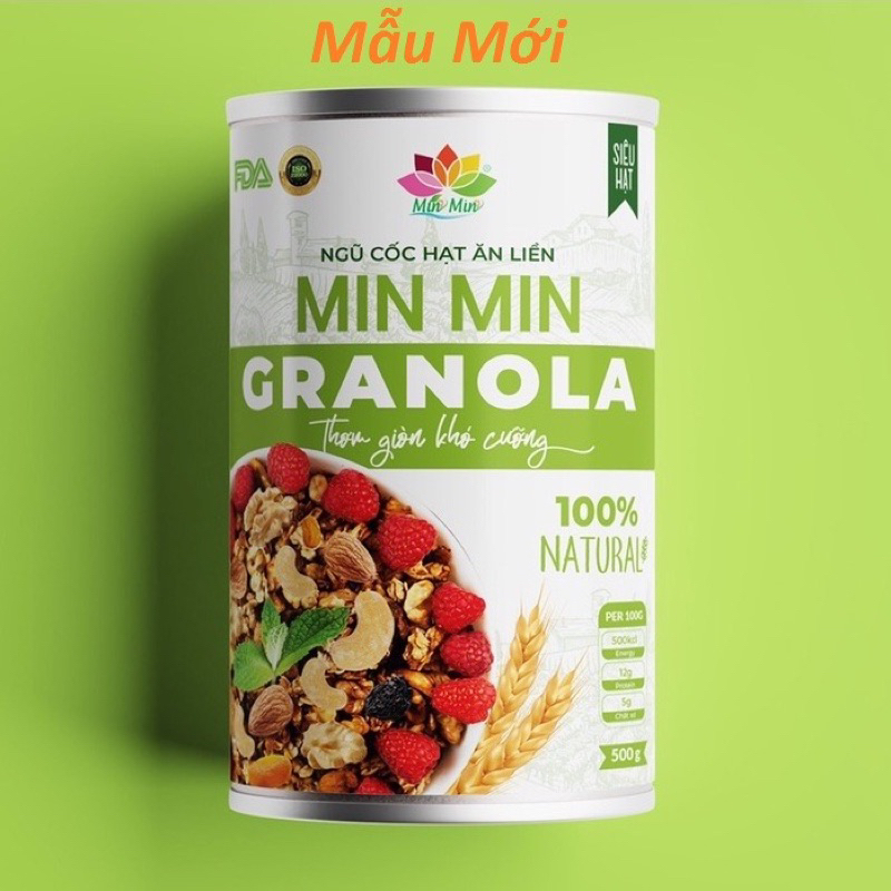 Granola Min Min Siêu Hạt Dinh Dưỡng, Ngũ Cốc ăn kiêng 1 hộp 500gr
