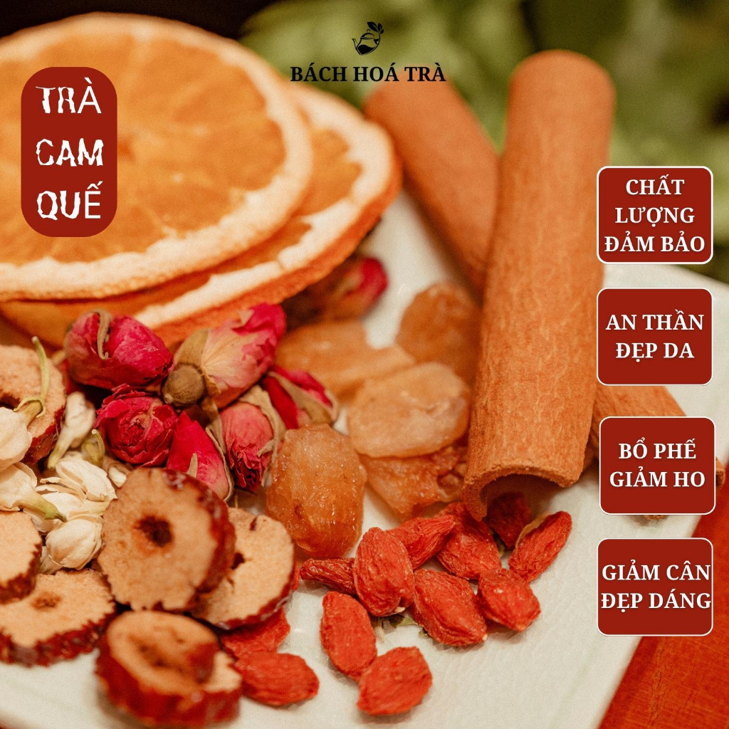 Trà cam quế 6 vị bổ phế, giảm cân, đẹp da, thảo mộc hoa hồng, táo đỏ, cam, hoa nhài, long nhãn, quế