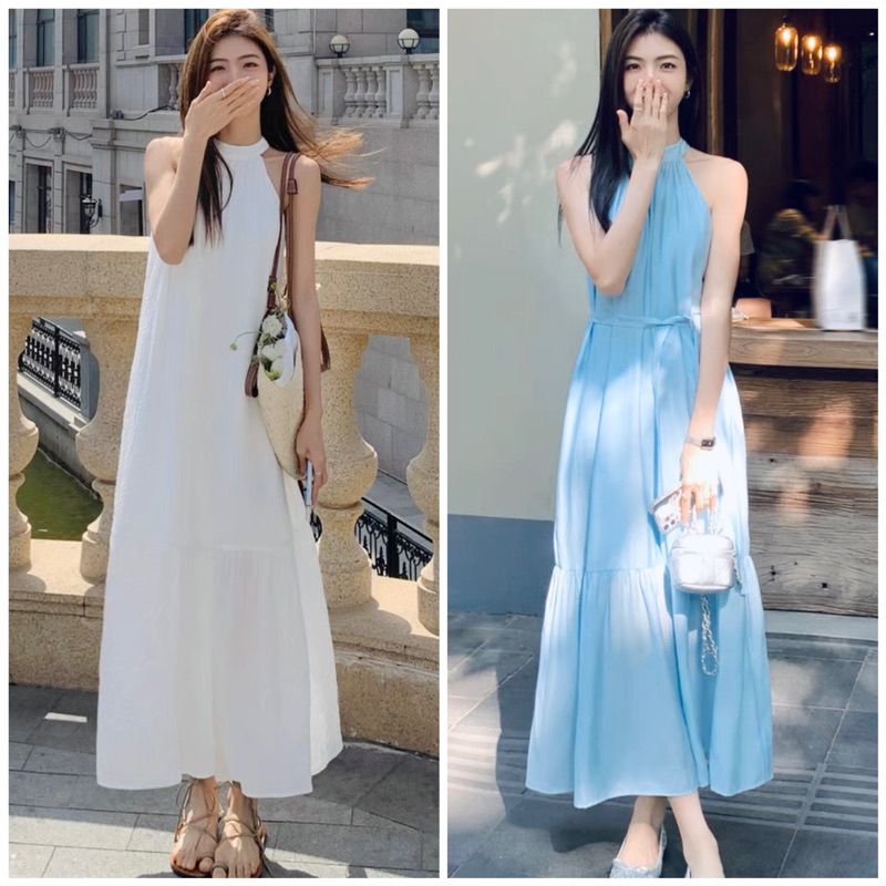 Đầm váy freesize maxi cổ yếm đuôi cá 2 màu