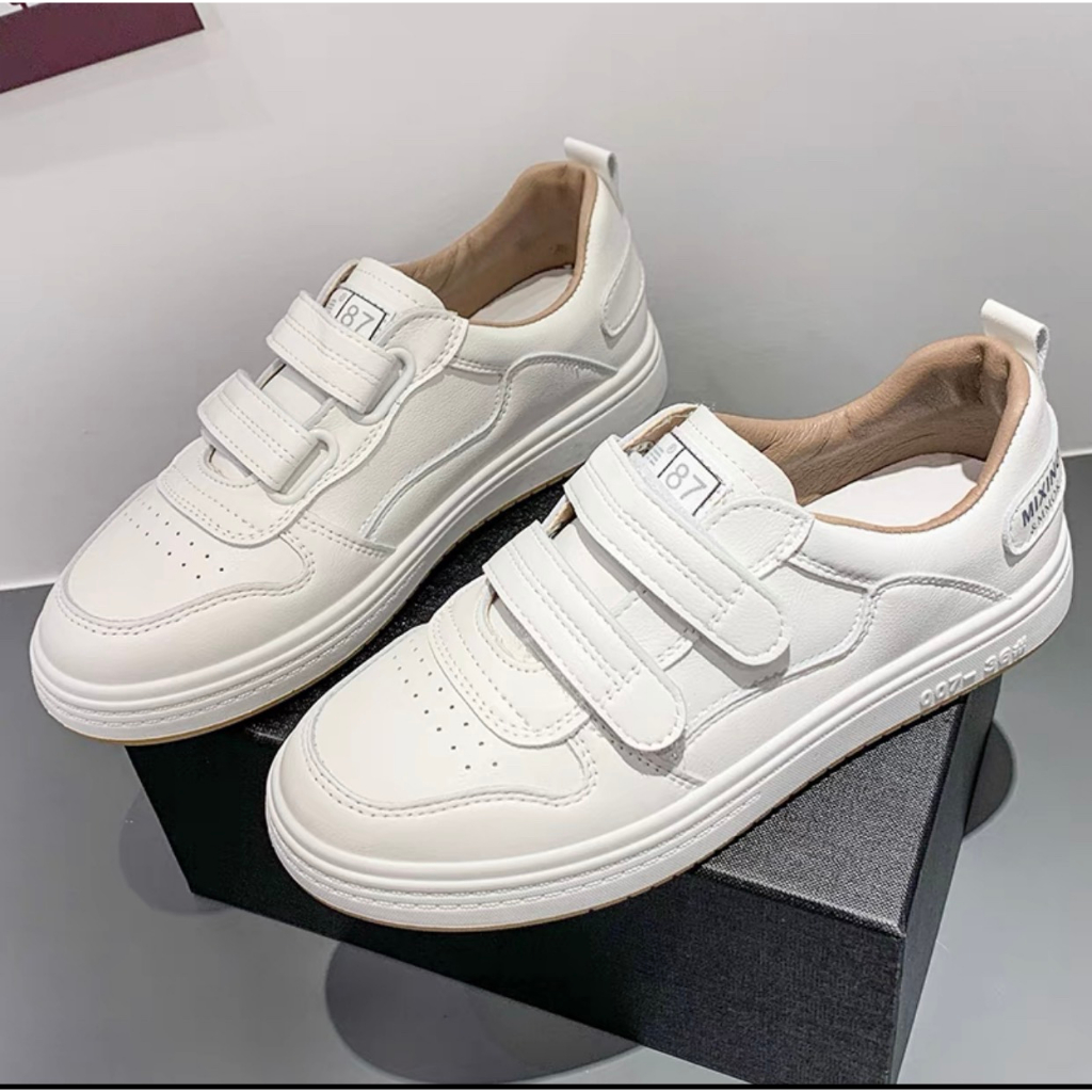 Giày thể thao nữ quai dán lót nâu da mềm hàng QCCC