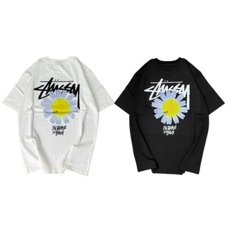 Áo thun unisex stussy Hoa Cúc thời trang nam nữ tay lỡ chất liệu cotton 4 chiều