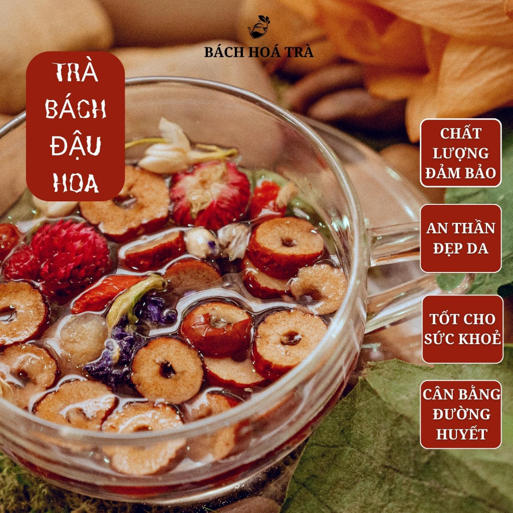 Combo 20 gói trà bách đậu hoa 6 vị, trà thảo mộc an thần, cân bằng đường huyết, lợi tiểu - Bách Hoá Trà