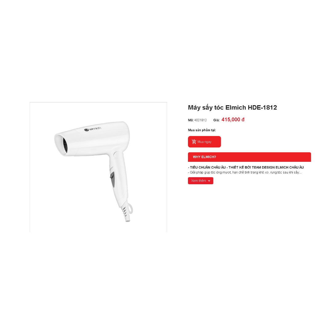 Máy sấy tóc Elmich HDE-1812