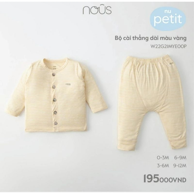 Bộ Nous cài thẳng dài tay Petit in hoạ tiết 0-12M