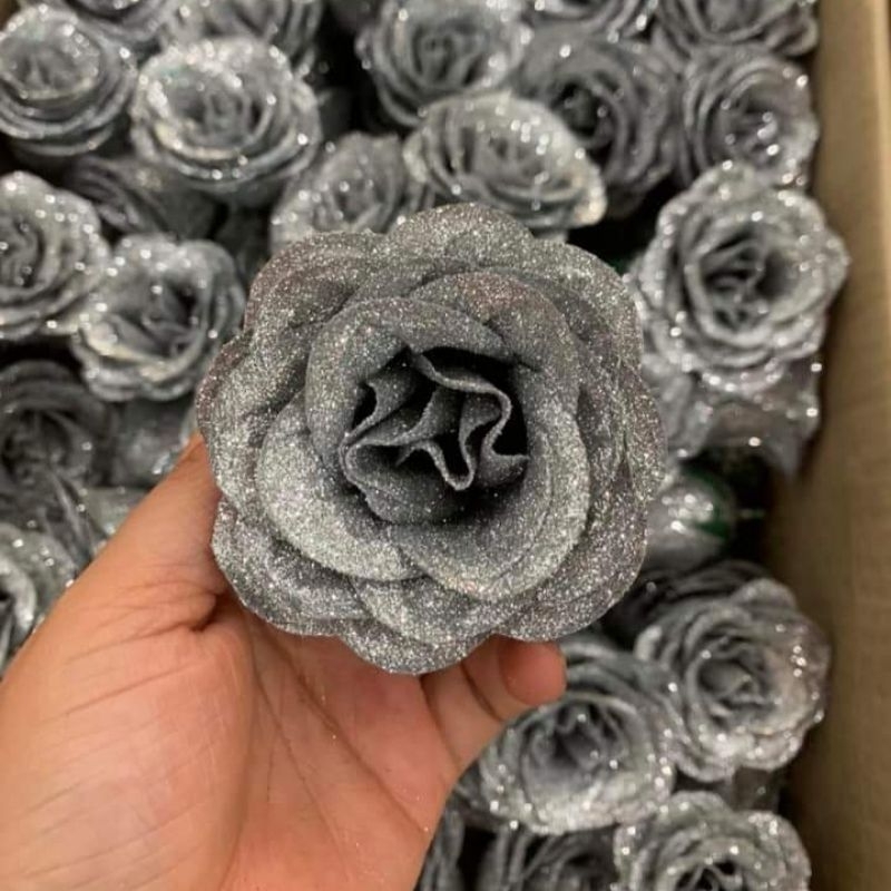 Hoa hồng nhũ,hoa nhũ kim tuyến bó hoa set 10 bông