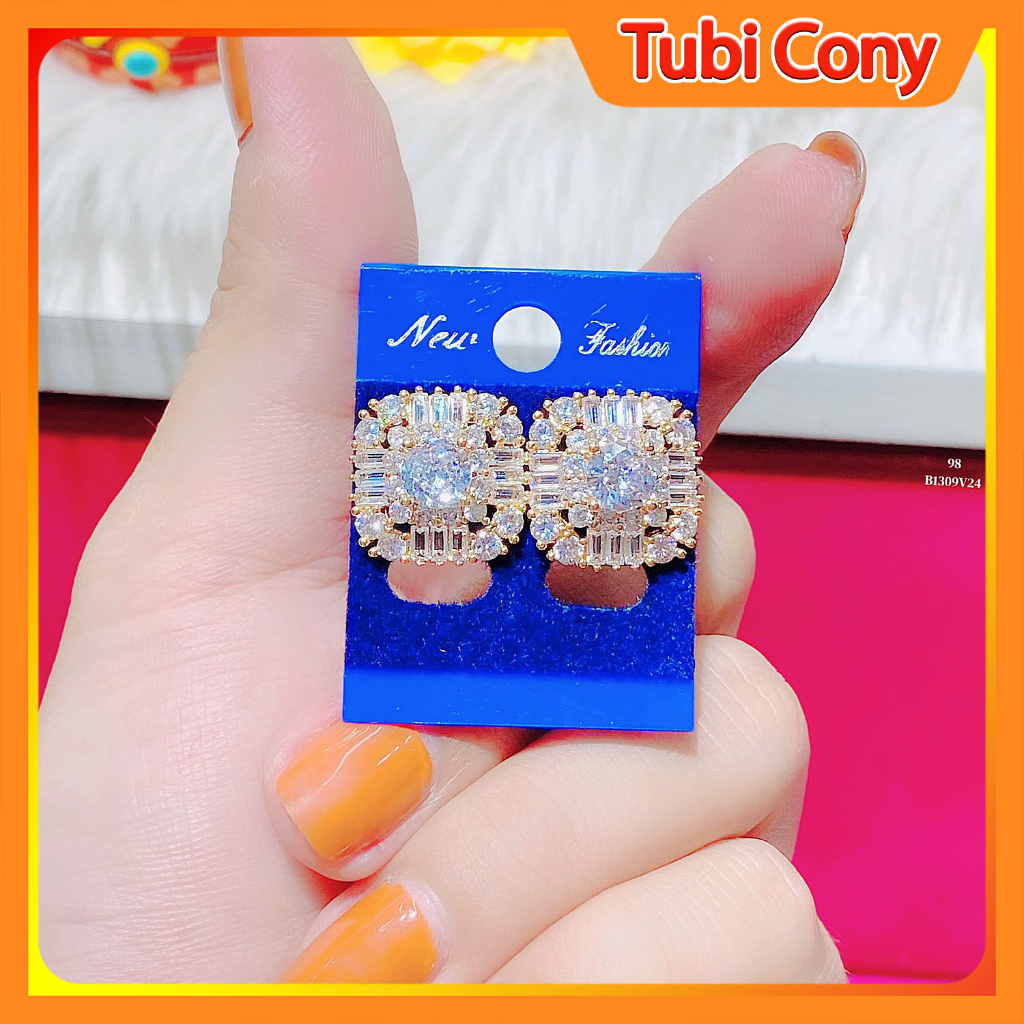 Đôi Bông Tai Nữ Mạ Vàng 18k Xinh Đẹp Kiểu Vuông Tubi Cony - Bao Đổi Trả Trong 7 Ngày Nếu Sai Hình