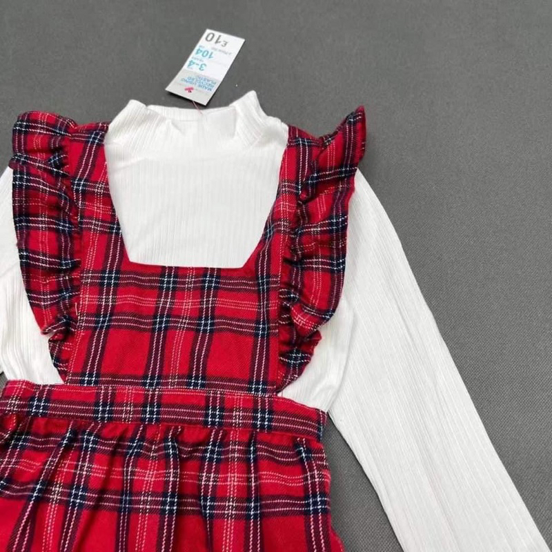 Set áo + yếm váy thu đông sọc caro đỏ Primarkkk xịn sz 2/3y-7/8y