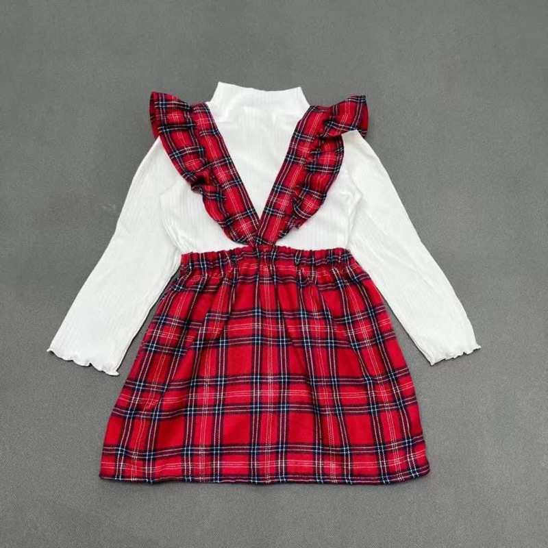 Set áo + yếm váy thu đông sọc caro đỏ Primarkkk xịn sz 2/3y-7/8y