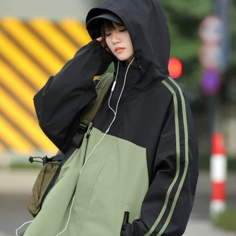 Áo Khoác Gió Unisex 2 Lớp Chống Nước Chống Bụi - Áo Khoác Dù Nam Nữ Form Rộng Phối 2 Sọc ở Tay