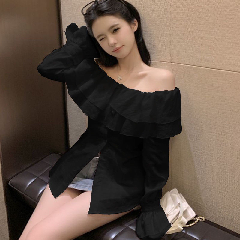 Áo trễ vai phối bèo tầng, áo sơ mi dài tay ống loe dáng ôm siêu xinh mã SA320 HMStyle