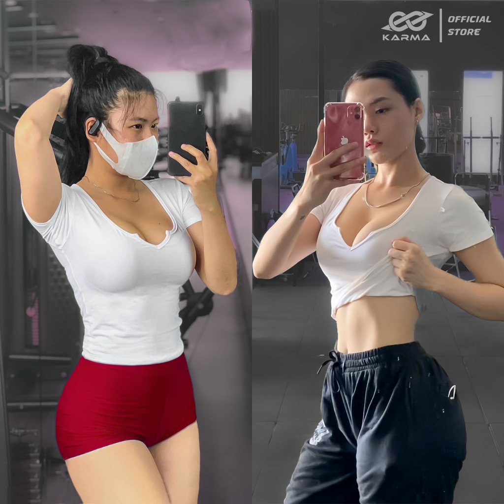 Áo thun thể thao nữ chất vải cotton thoáng mát, thấm hút mồ hôi, phù hợp tập gym, aerobics, yoga thương hiệu KARMA