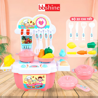 Bộ đồ chơi nấu ăn, Bộ nấu ăn cho bé 22 món kèm bàn bếp và tủ bếp bằng nhựa nguyên sinh ABS an toàn BBShine – DC015