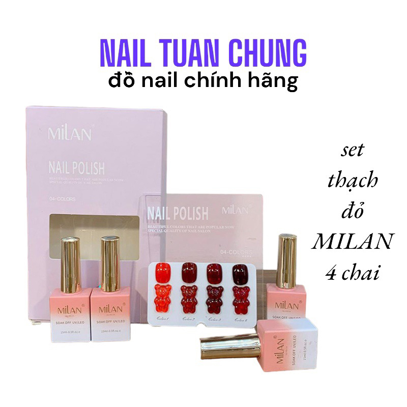 Sét Sơn Gel Thạch Đỏ MILAN 4 Chai 15ml Tặng Bảng Màu Gấu