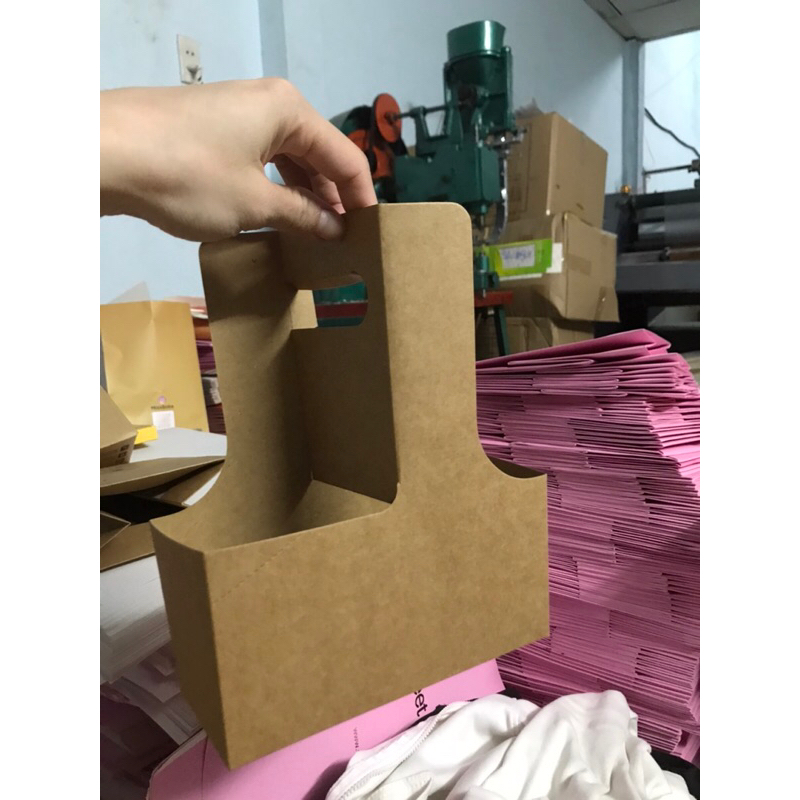 Túi kraft 2 ngăn đựng bánh, hoa, cà phê, làm quà tặng, có kèm lót đáy