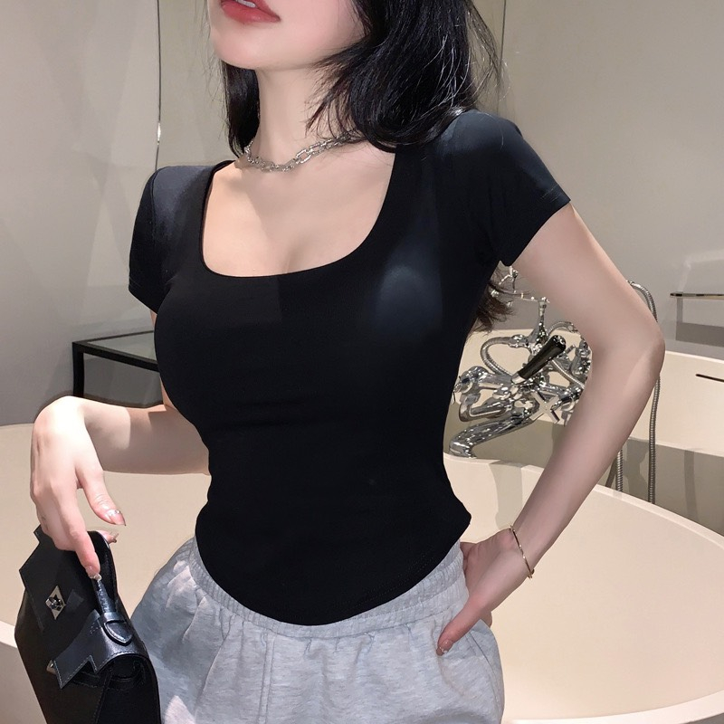 Áo thun nữ cổ tròn trơn thắt thương hiệu Xavia AT 03