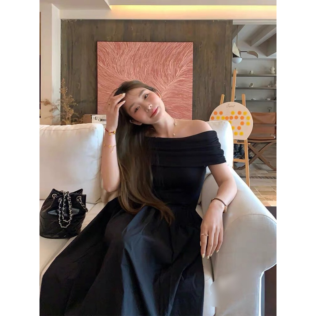 🌸 FREESHIP🌸 VÁY ĐEN TRỄ VAI PHỐI THÂN XOÈ