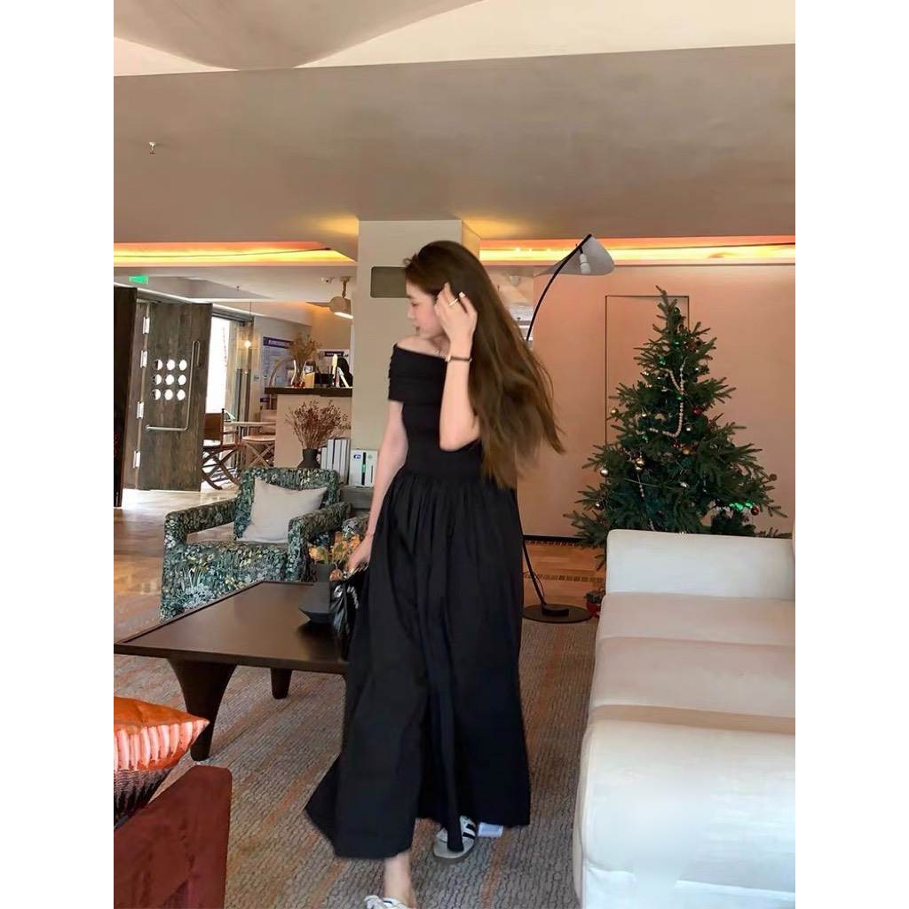 🌸 FREESHIP🌸 VÁY ĐEN TRỄ VAI PHỐI THÂN XOÈ