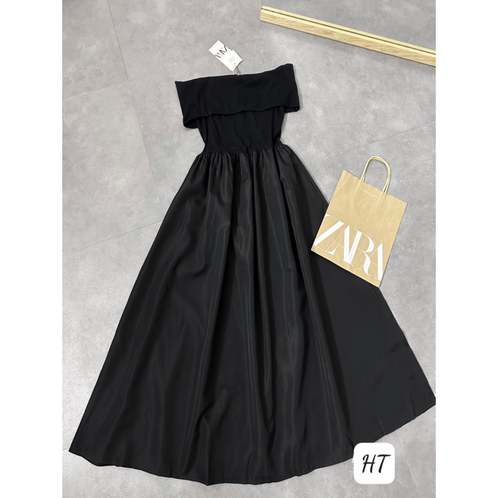 🌸 FREESHIP🌸 VÁY ĐEN TRỄ VAI PHỐI THÂN XOÈ